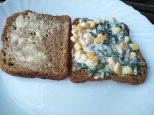 Corn Spinach filling on bread