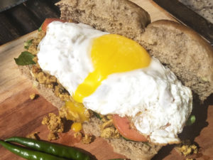 Chicken Kheema Sandwich with the yolk running out