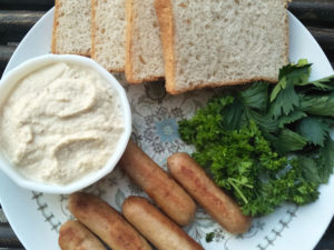 Hummus Chicken Sausage Sandwich Prep